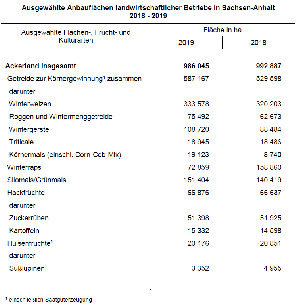 Ausgewählte Anbauflächen landwirtschaftlicher Betriebe in Sachsen-Anhalt 2018 - 2019